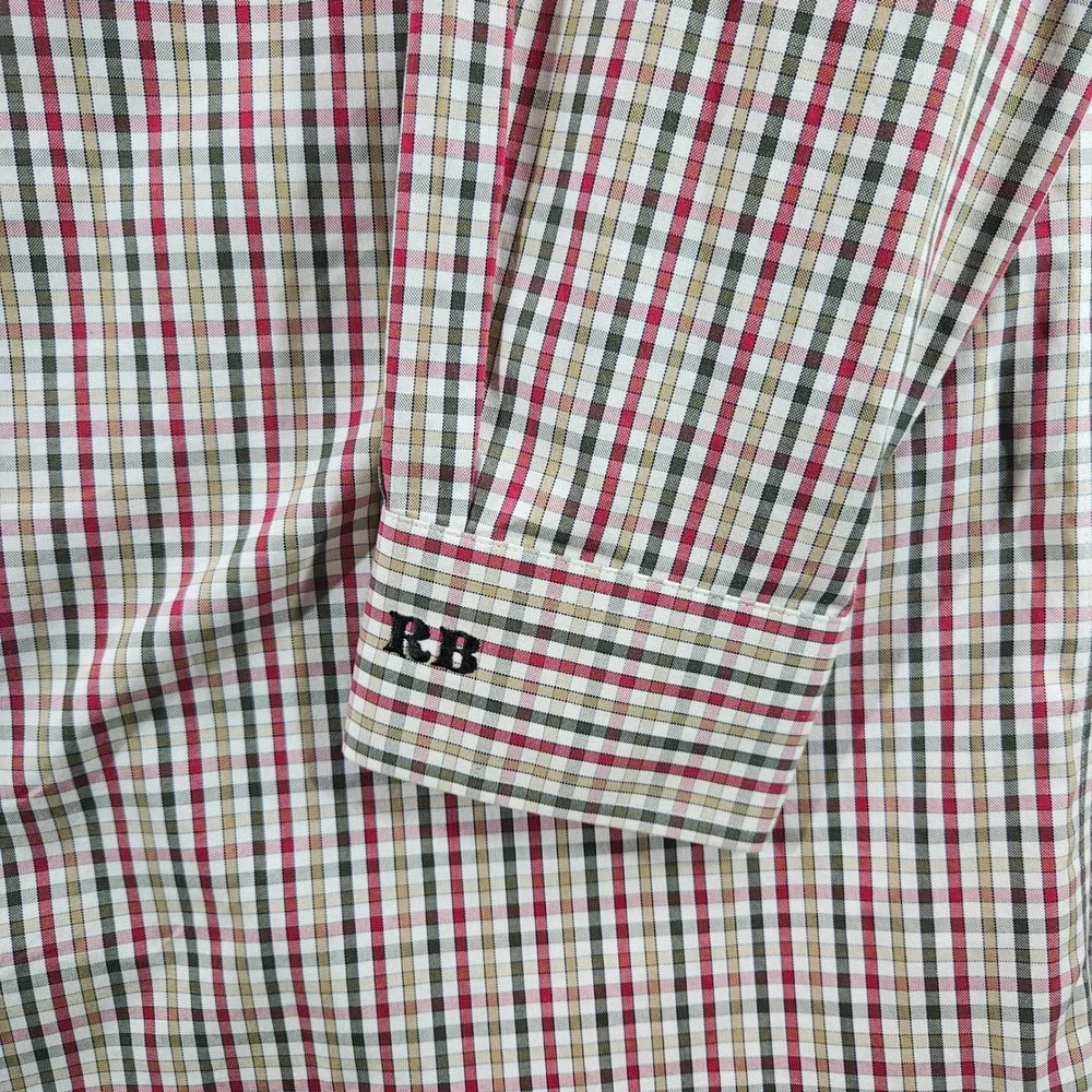 Paul Fredrick Mens 16-34 Slim Fit Non-Iron Cotton Check Dress Shirt Red Tan RB